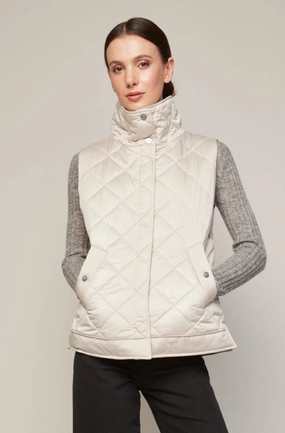 Brielle Quilted Sleeveless Funnel Neck Vest - Birch ShrinkResistantFabric