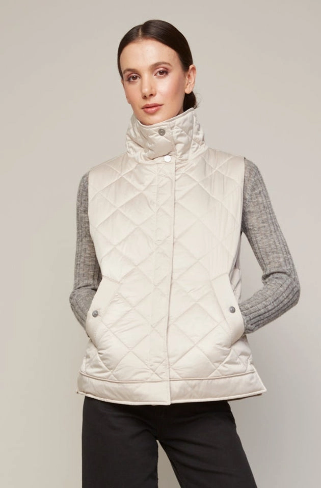 Brielle Quilted Sleeveless Funnel Neck Vest - Birch ShrinkResistantFabric