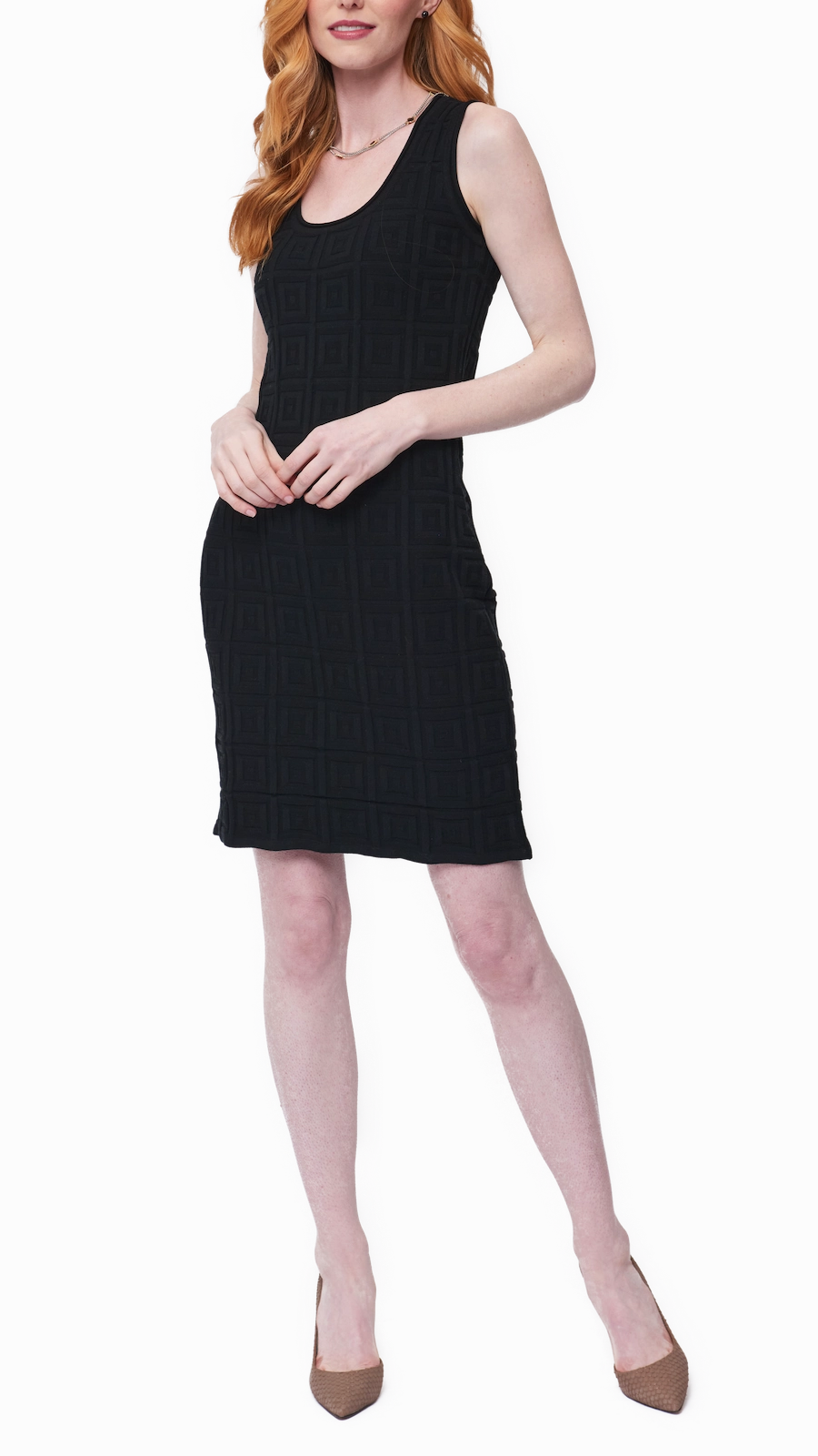 Spring Flow Vera Square-Detail Knit Sheath Dress - Black