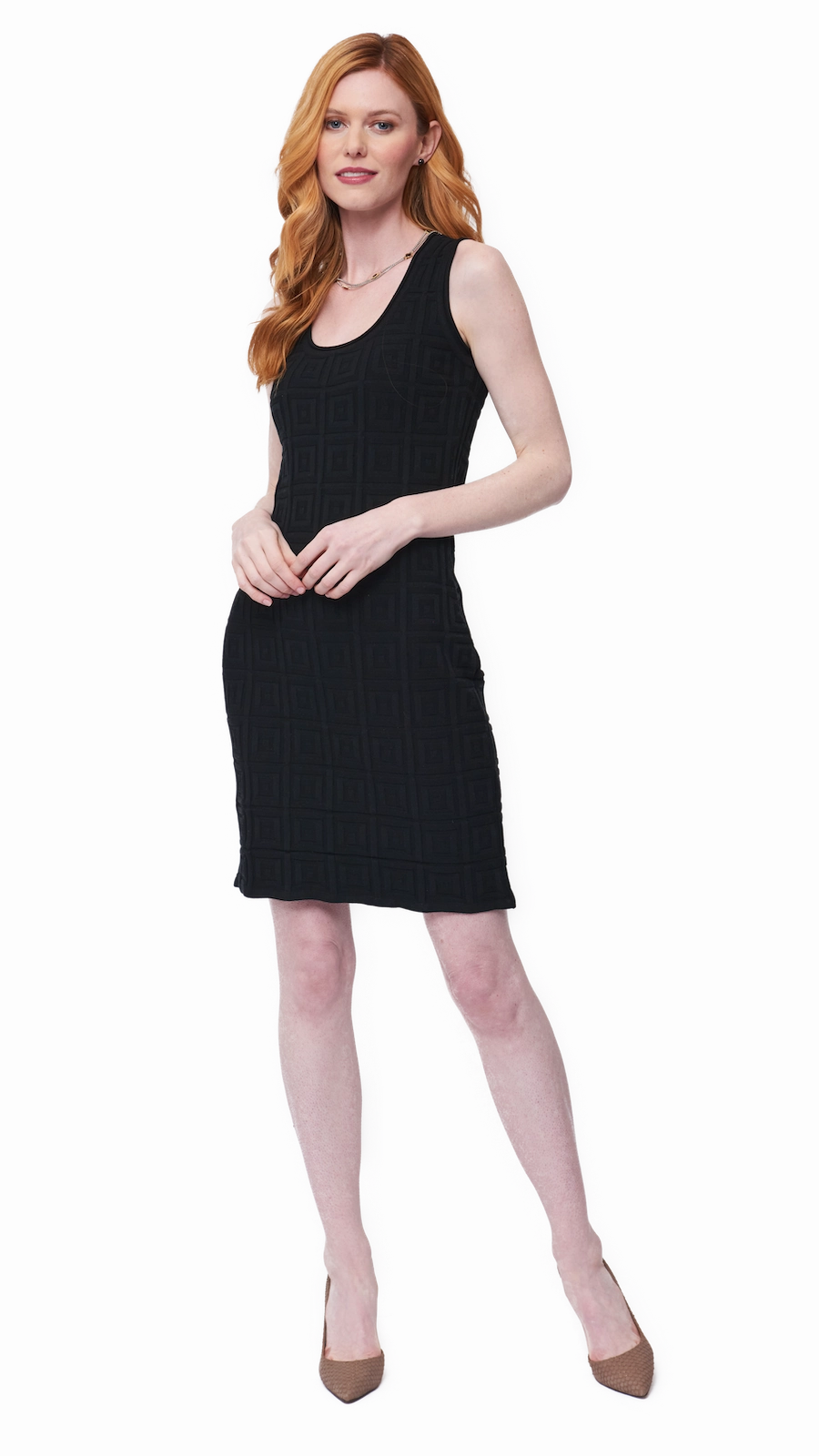 Vera Square-Detail Knit Sheath Dress - Black Comfortable outdoor wear