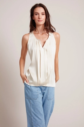 Picnic Outfit Tasha Sleeveless Front Key Hole Blouse - Champagne