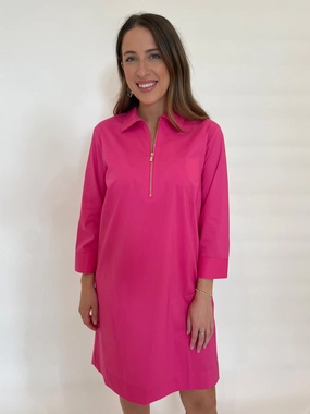 Alessa 3/4 Sleeve Dress - Hot Pink Polished Edge