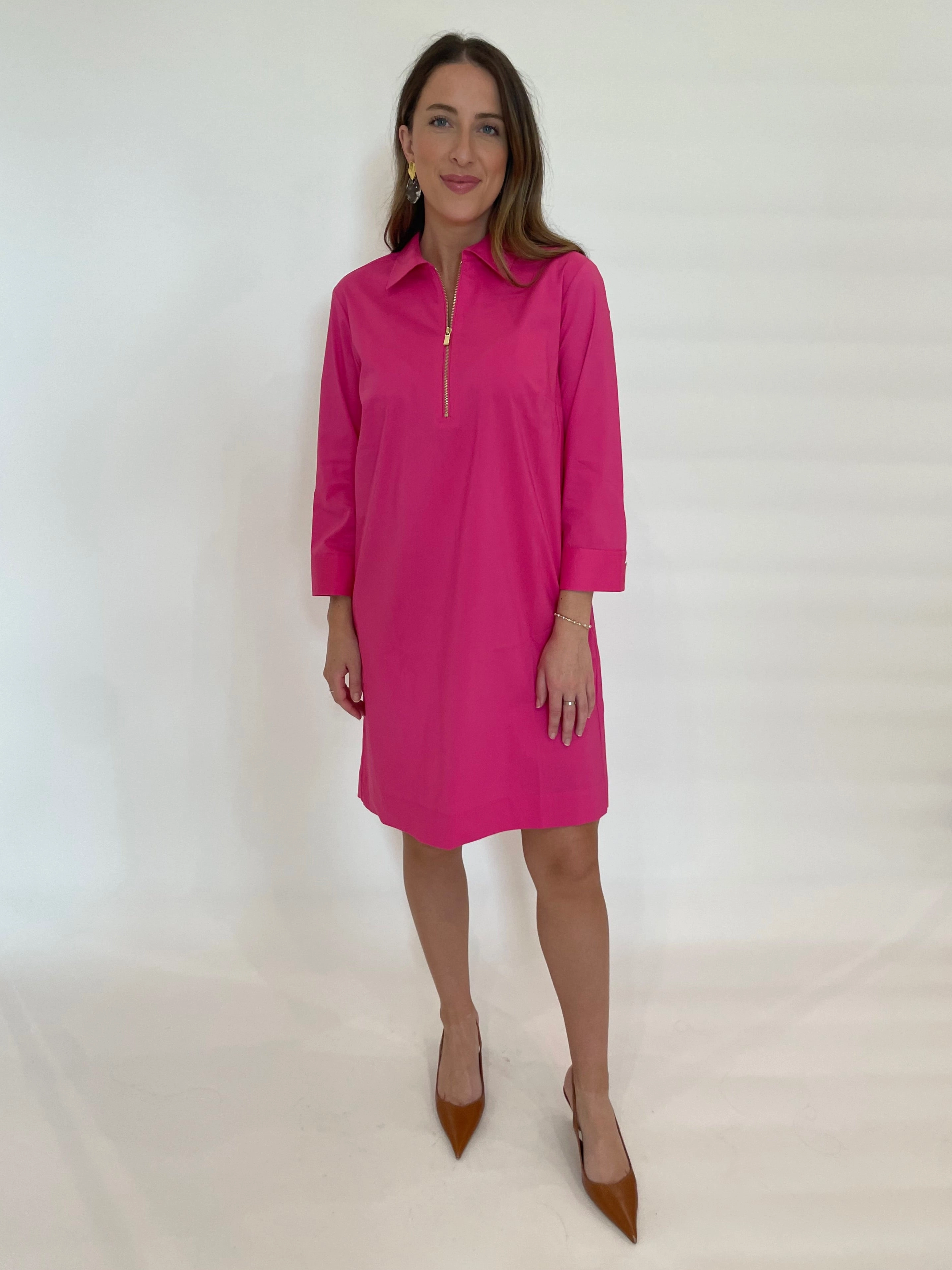 City Style Alessa 3/4 Sleeve Dress - Hot Pink