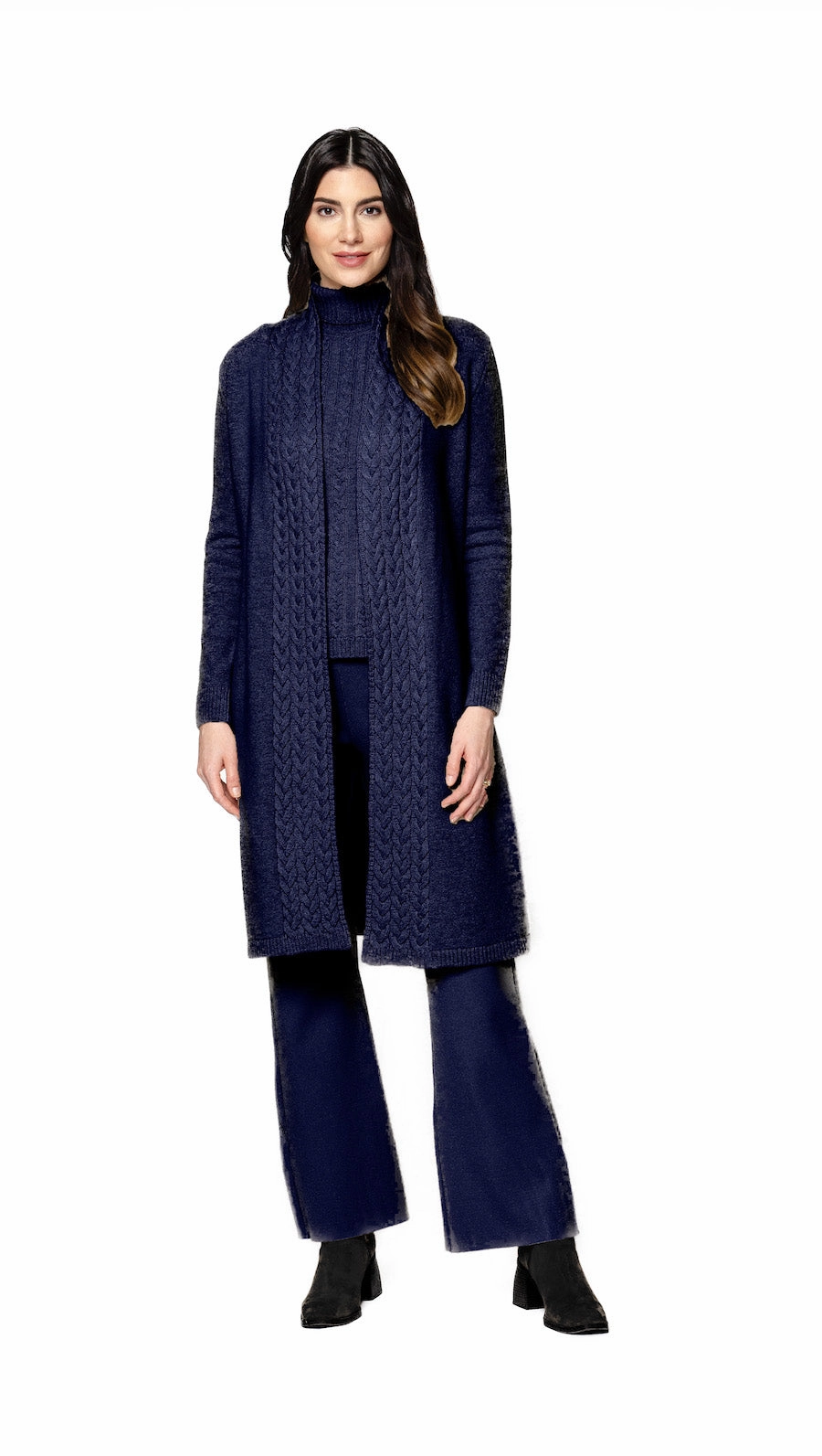 Lea Short Sleeved Cable-Knit Turtleneck -  Thunder Navy Chill Fit