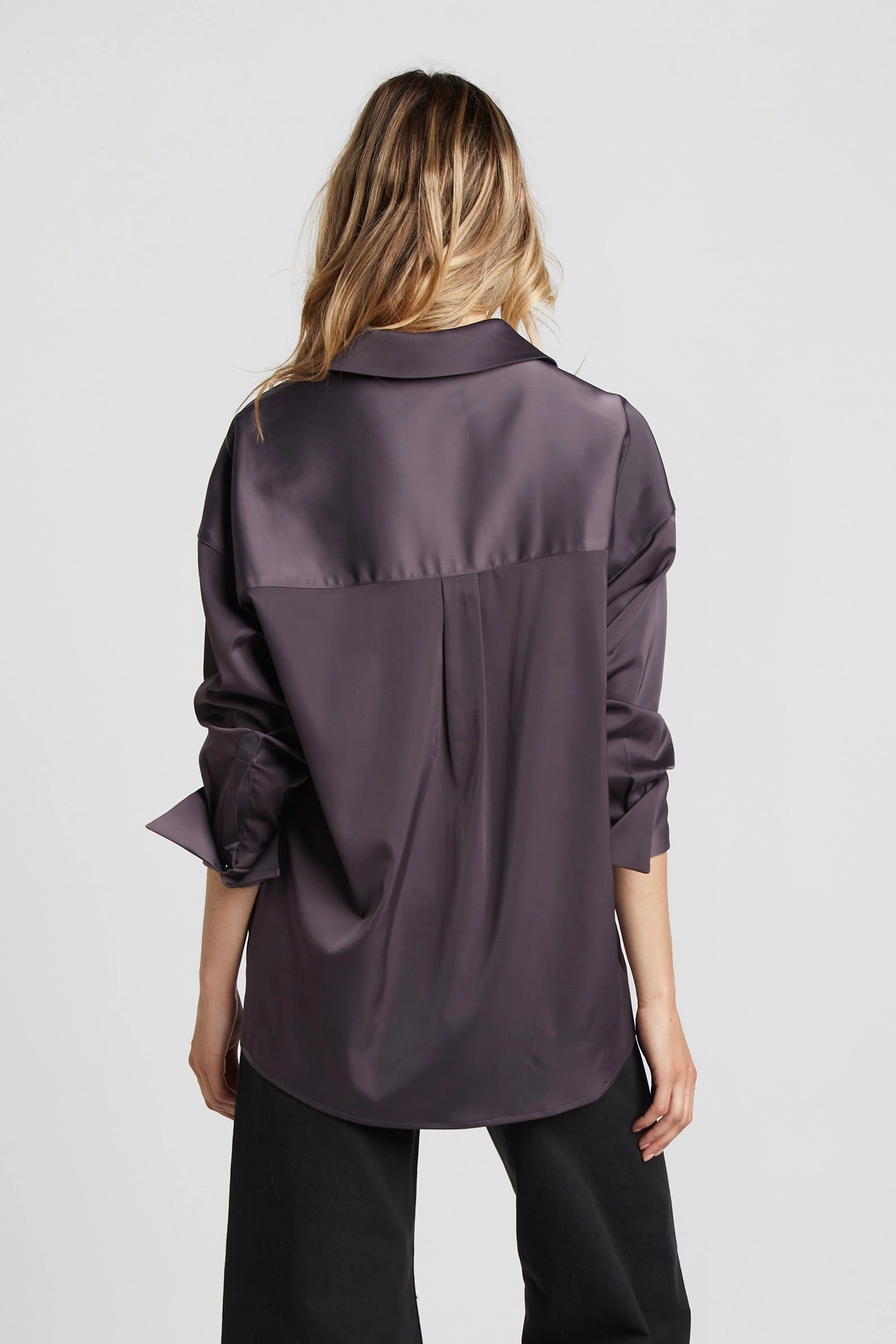 Kay Popover Satin Blouse With Long Cuffs - Mulberry Indoor Comfort Comfy Fit