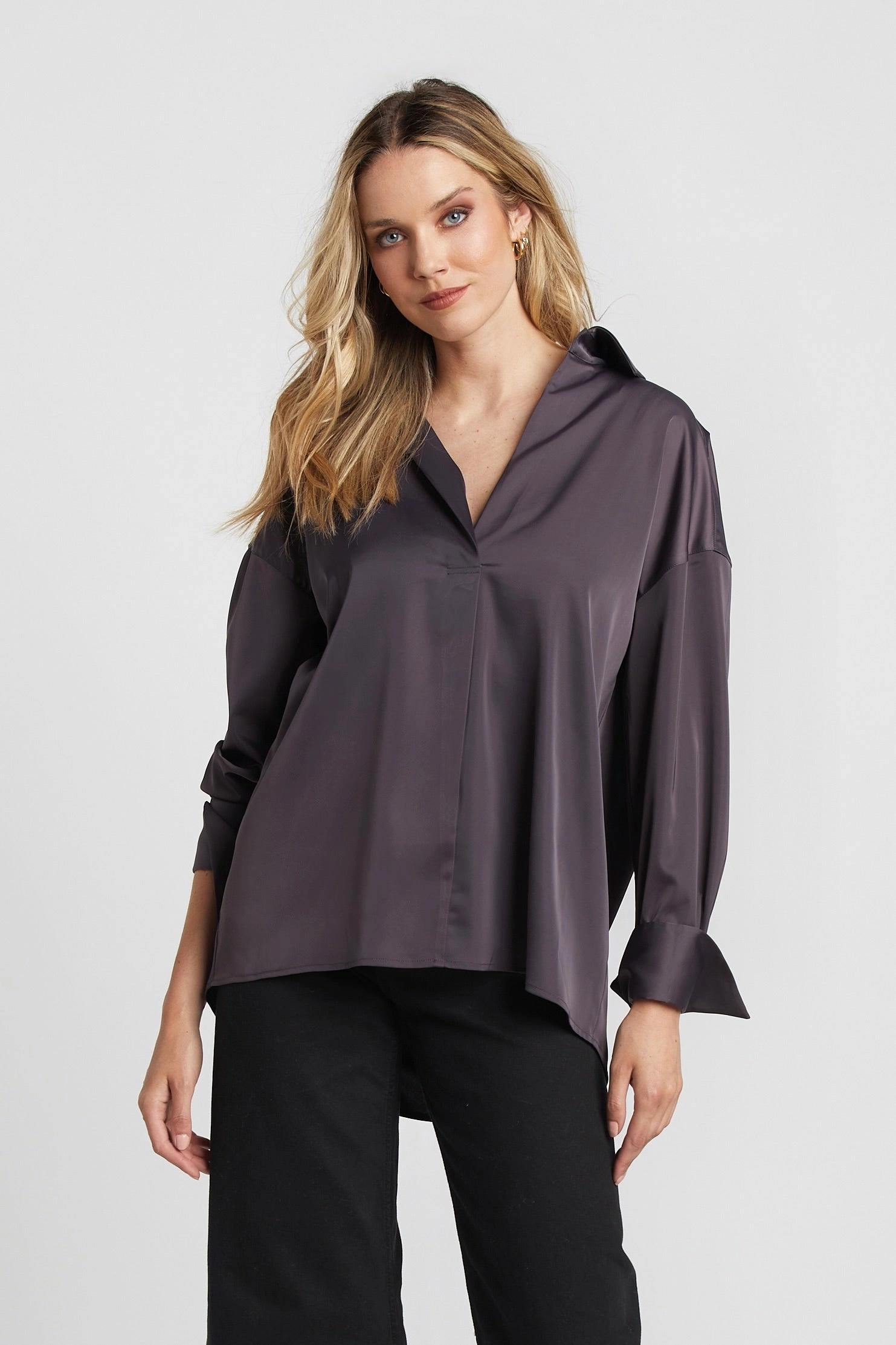 Sustainable production Urban Fashion Kay Popover Satin Blouse With Long Cuffs - Mulberry