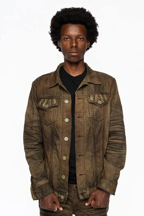 VINTAGE FASHION BROWN JEAN JKT WITH BROWN CONTRAST STICH WITH CRYSTALS Noise Free Movement Down Stuffed