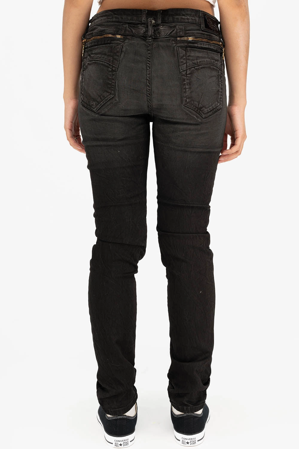 ROBIN'S MILITARY INSPIRED WOMENS SKINNY UTILITARIAN JEANS IN LA BLACK Winter Warmth Minimalist