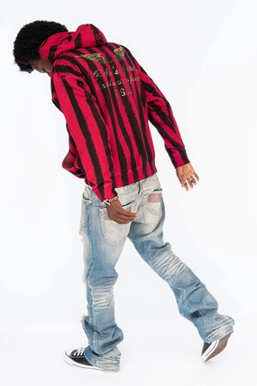 Day Out Style VINTAGE INDIGO DISTRESSED ,RIPPED JEAN  IN OMAHA BROKEN WASH WITH  RED CRYSTALS