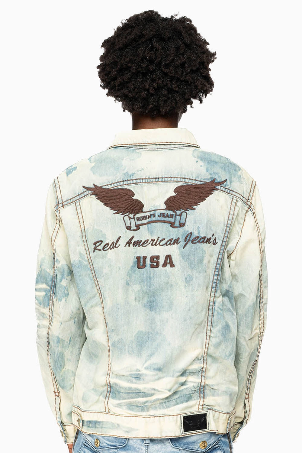 Reinforced Collar Structure VINTAGE LIGHT BLUE JACKET WITH BROWN HEAVY STITCHING