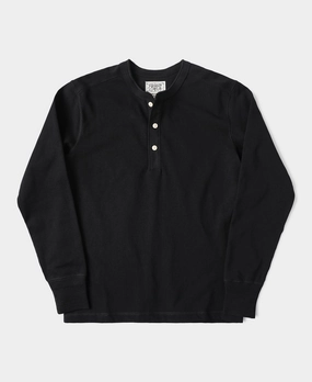 Relaxed Fit Vintage Long Sleeve Henley Shirt - Black