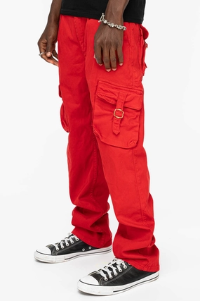 ROBINS NEW MILITARY STYLE CARGO PANTS IN RED COLOR WITH EMBROIDERY Anytime Fit Outdoor Adventure Stylish