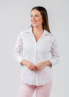 Graphic Art Vintage Maui Embroidered Shirt - White