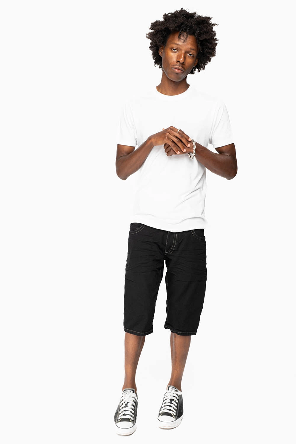 LIMITED EDITION MENS SHORTS WITH  FLAP POCKETS IN PURE BLK WASH WITH BLK DIAMOND CRYSTALS Sharp Vibe All Season