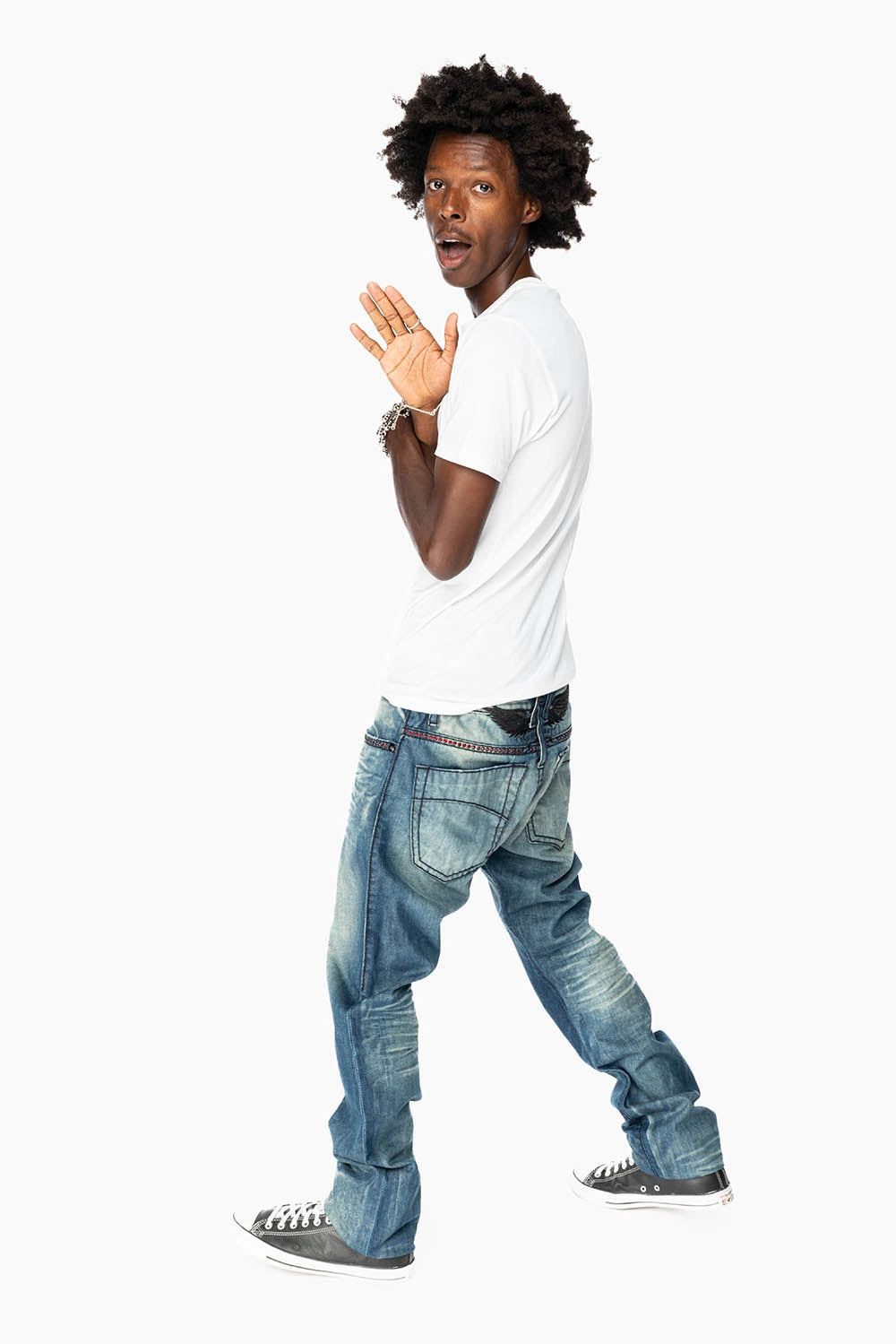 Year Rounder Athlete Fit Elegant LIMITED EDITION  SLIM FIT JEANS IN OMAHA GASOLINE WASH WITH HEAVY STITCHING EMBELLISHED WITH RED CRYSTALS