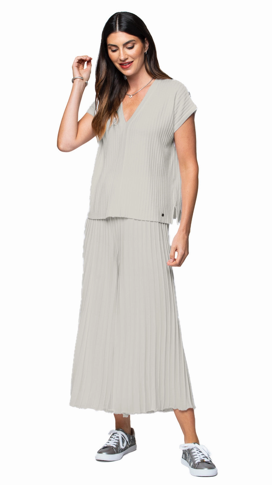 Simple Fit Vivi V-Neck Drop-Shoulder Top - Beige