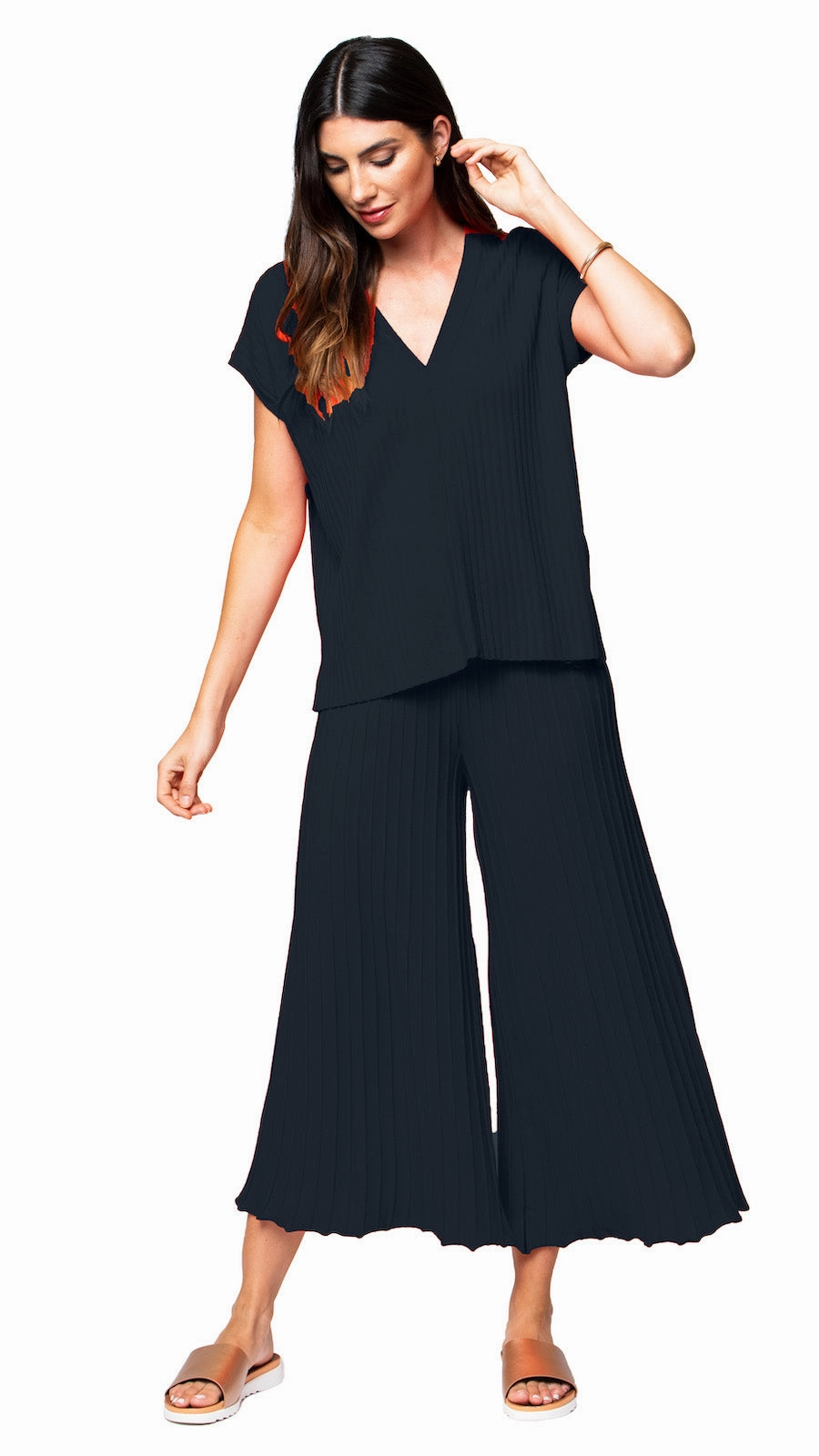 Vivi V-Neck Drop-Shoulder Top - Dark Navy Loose Comfort