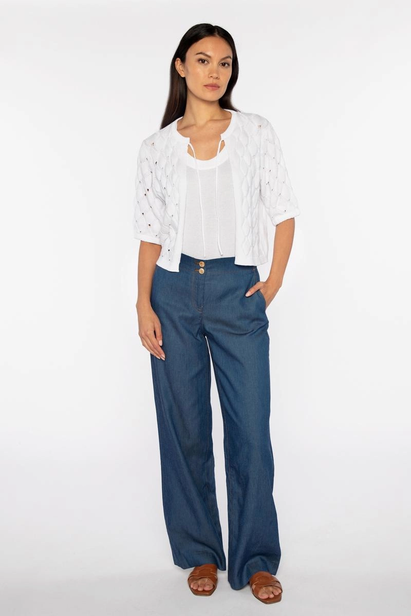 Non Restrictive Cut Cozy Style Wear Openwork Gathered Sleeve Cardigan