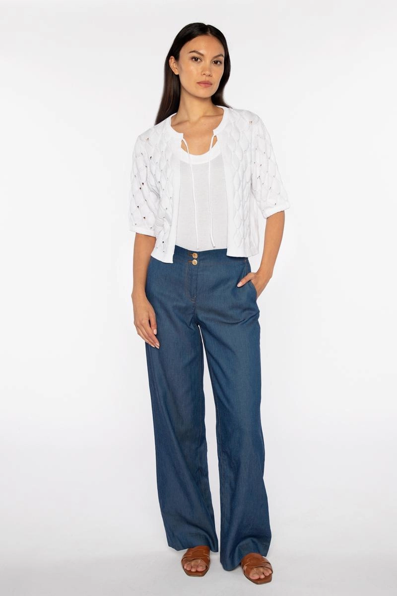 Openwork Gathered Sleeve Cardigan Fashionable Look Sleek Fit