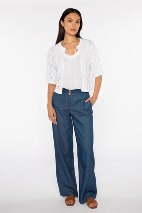 Openwork Gathered Sleeve Cardigan Fashionable Look Sleek Fit