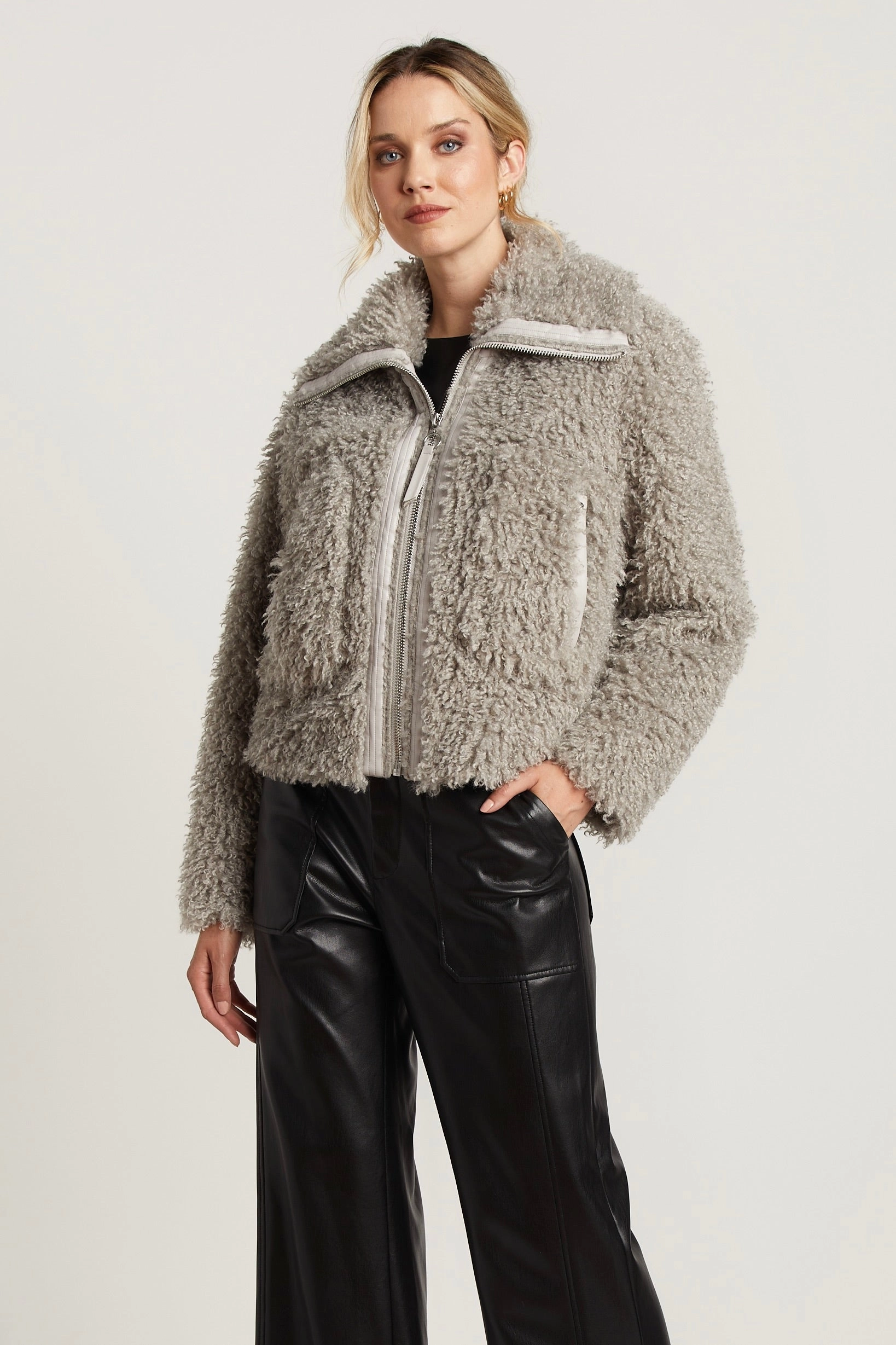 CompressionPackableFabric Carrie Short Mongolian Faux Fur Coat - Cloud