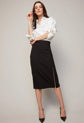 Dust Proof Fabric Bing Stretch Pencil Skirt With Zipper Detail - Black