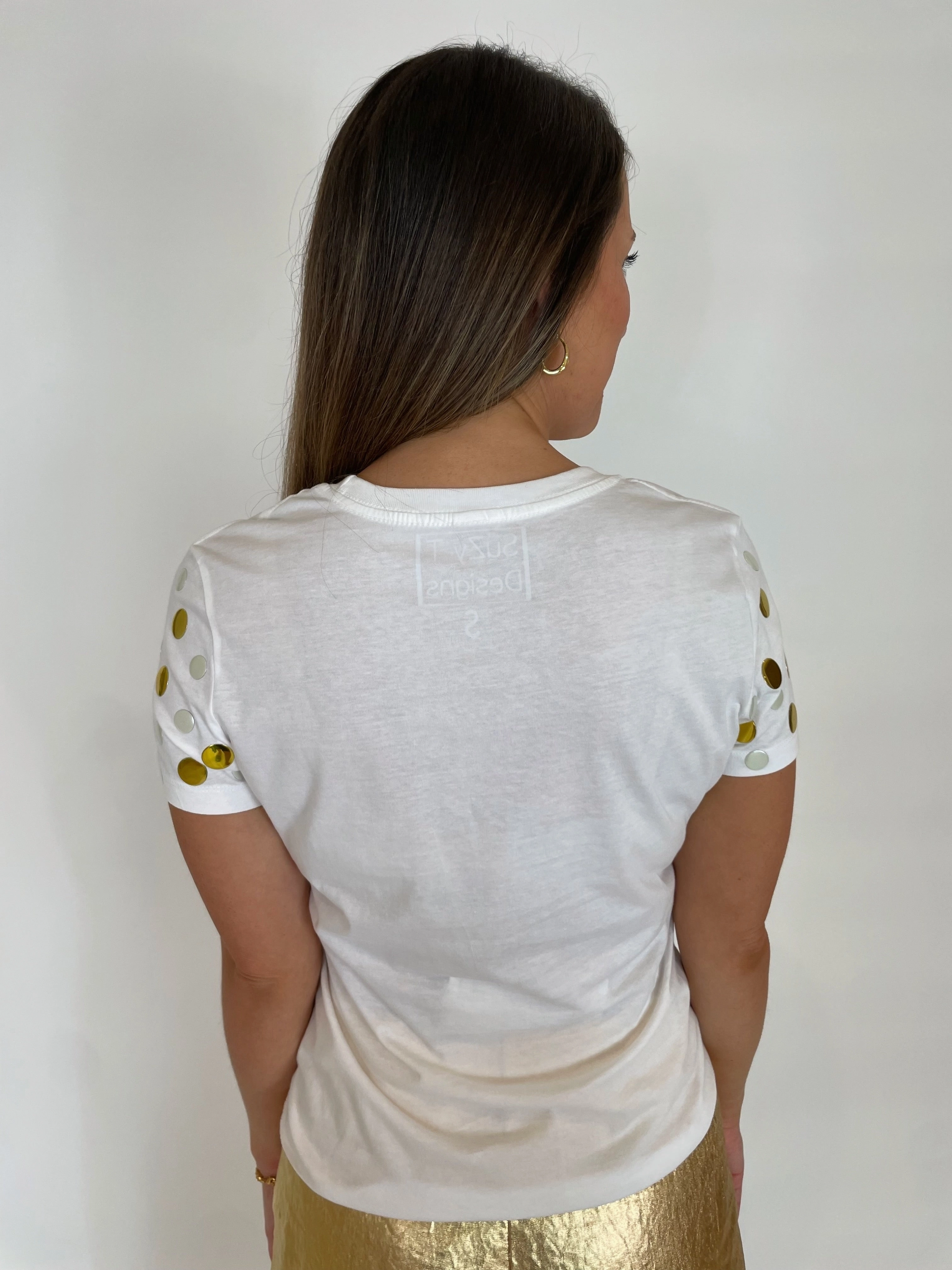 Short Sleeve Stud T-Shirt - White/Pearl/Gold Cruise Collection Flexible Movement