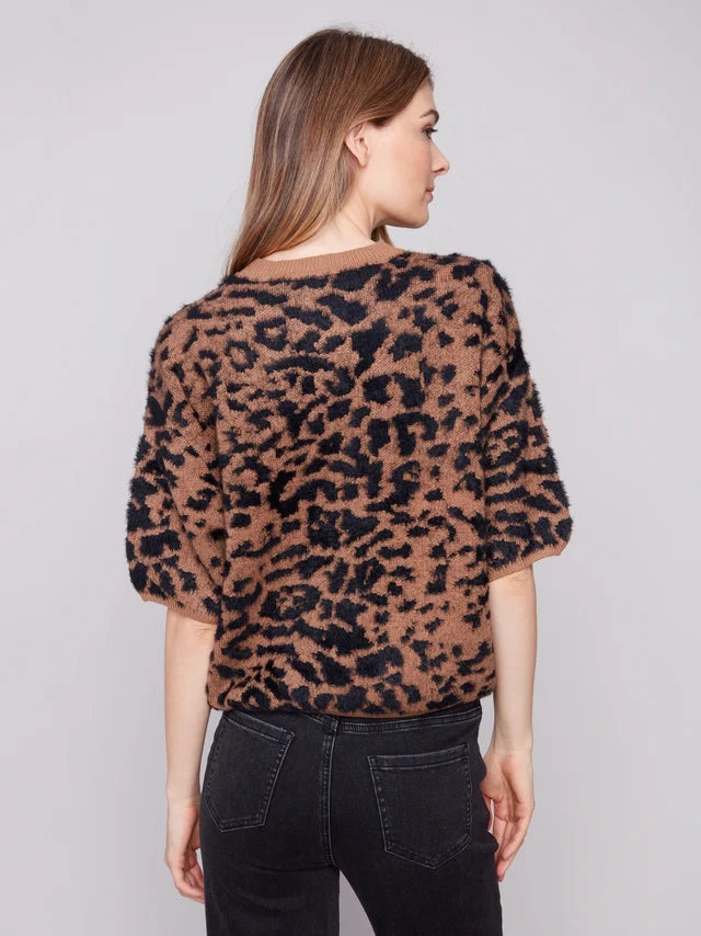 Reinforced Shoulder Non Irritating Seam Finish Charlie B. Leopard Print Balloon Sleeve Sweater
