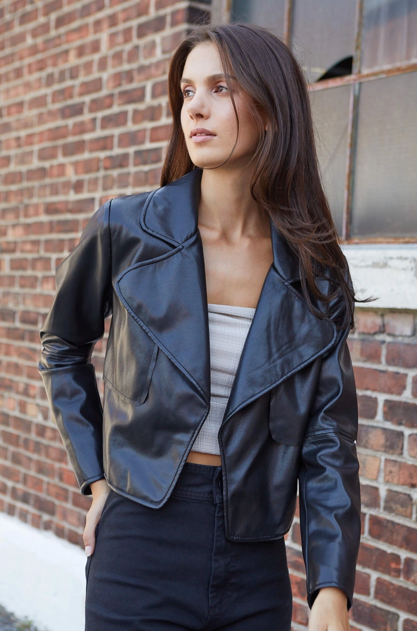 Moisture Control Fibers Ninon Short Vegan Leather Jacket - Black