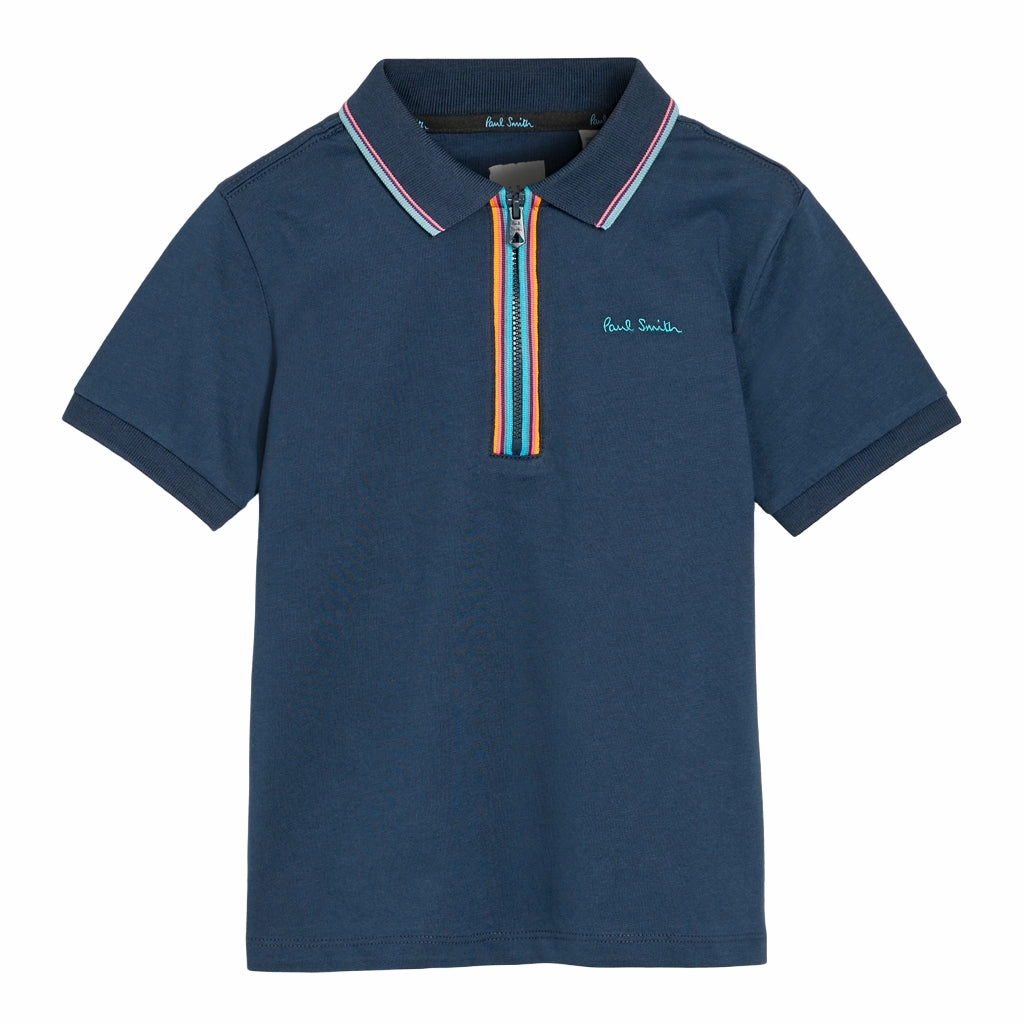 Paul Smith Junior Zip Neck Polo Ribbed Knit Fabric