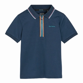 Paul Smith Junior Zip Neck Polo Ribbed Knit Fabric