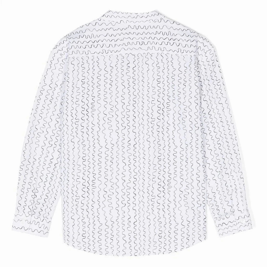 Compact Weave Fabric Fray Resistant Edges Wave-Print Long Sleeve Shirt