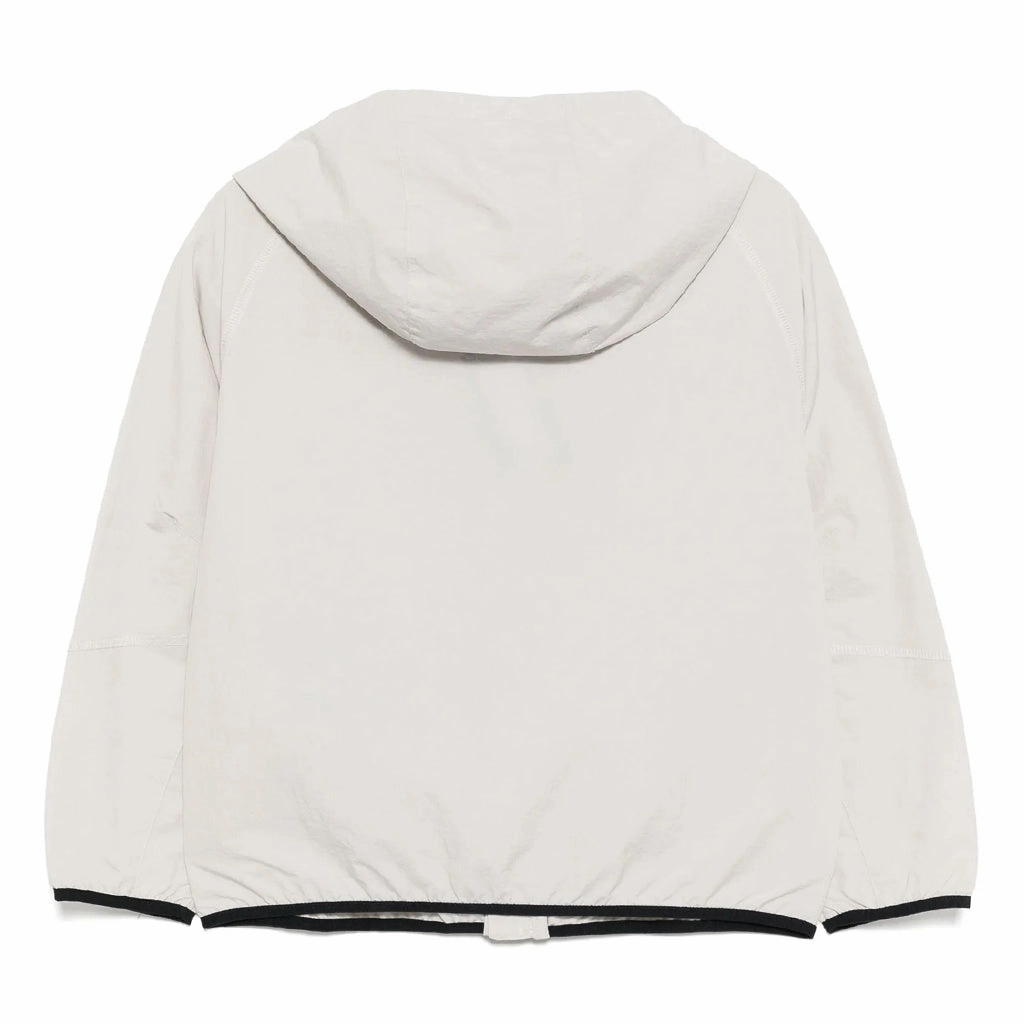 Emporio Armani Junior Eagle Logo Hooded Jacket Glossy Finish Neutral Street Style