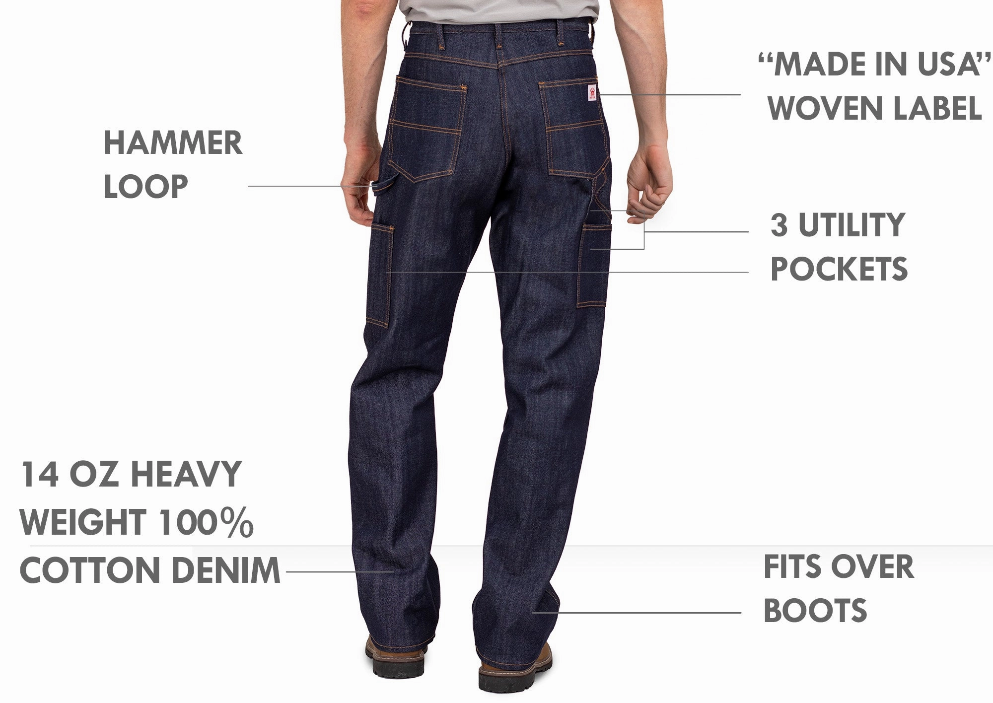 #3303 Double-Front Jean Carpenter Dungarees - MADE IN USA Polished Look Urban Ready