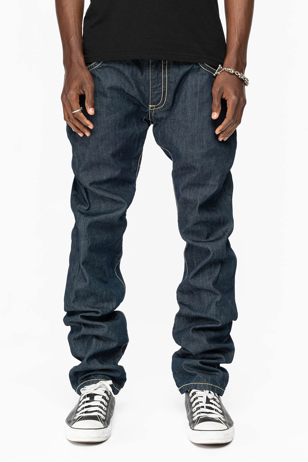 Casual Morning Stroll WESTERN RODEO DESIGN LEATHER  FLAPS JEAN WITH EMBELLISHMENTS IN RINSE WASH