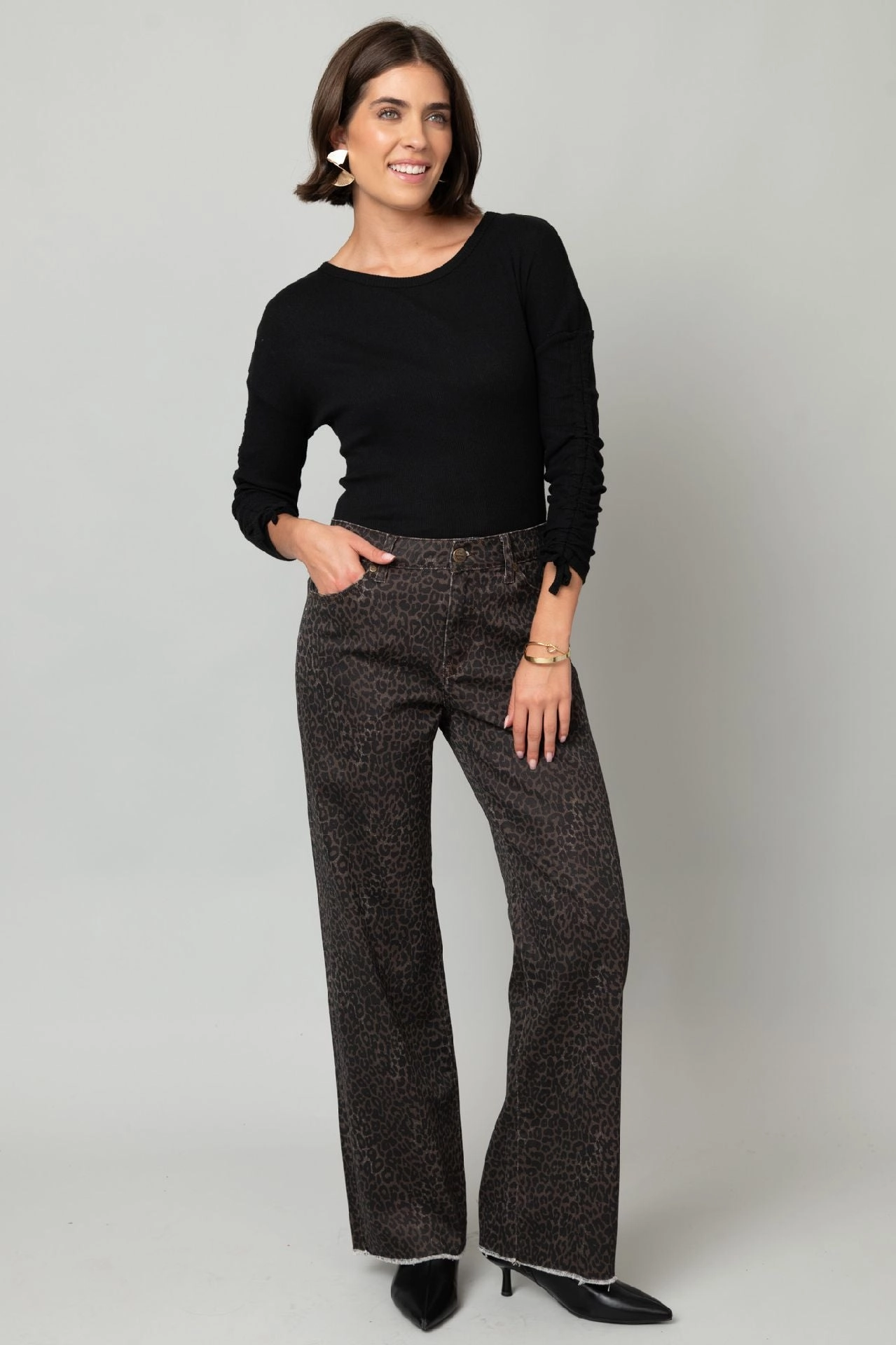Wide Leg Cheetah Print Jeans Sustainable Material Blend