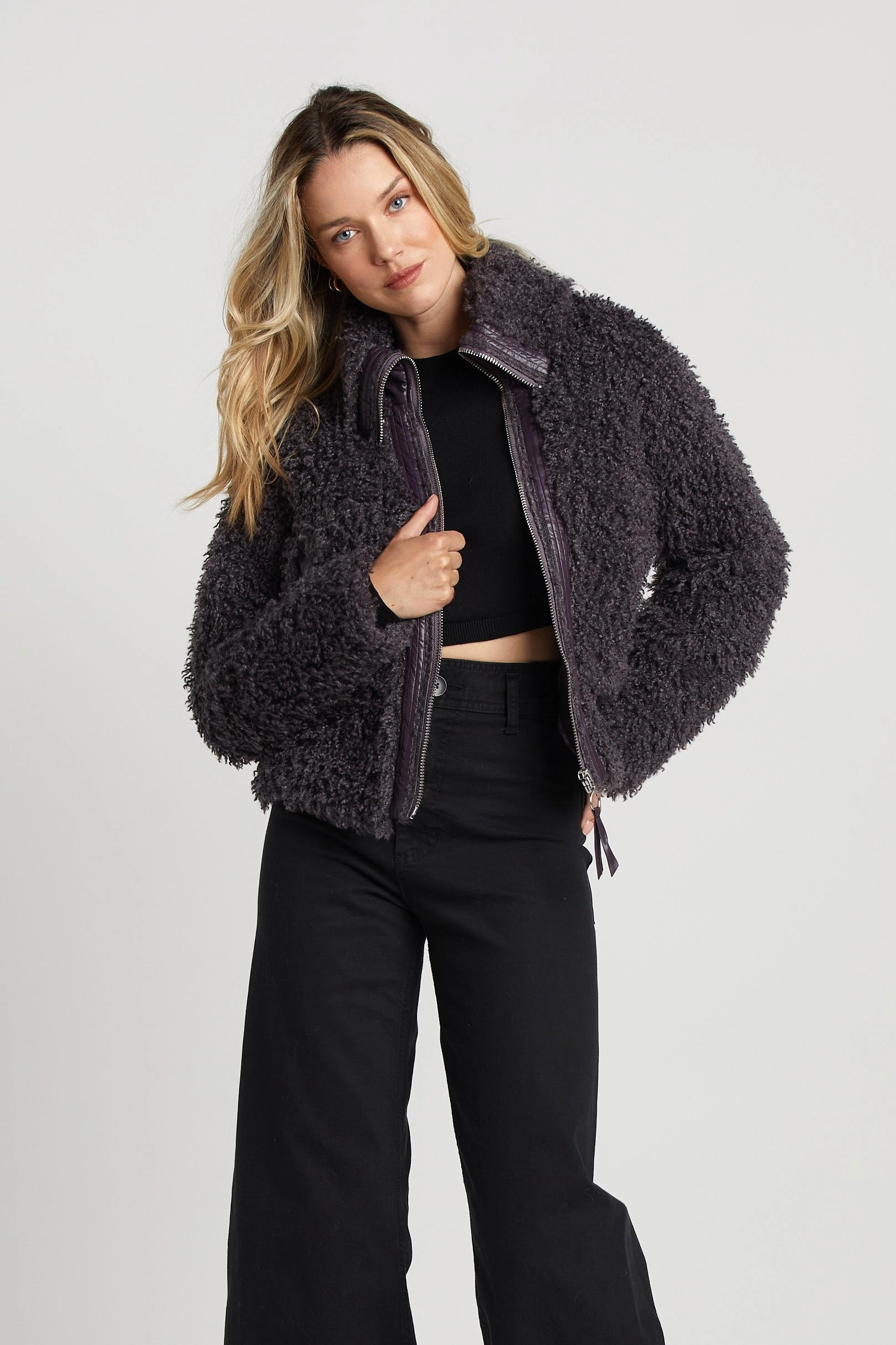 City Style Carrie Short Mongolian Faux Fur Coat - Mulberry