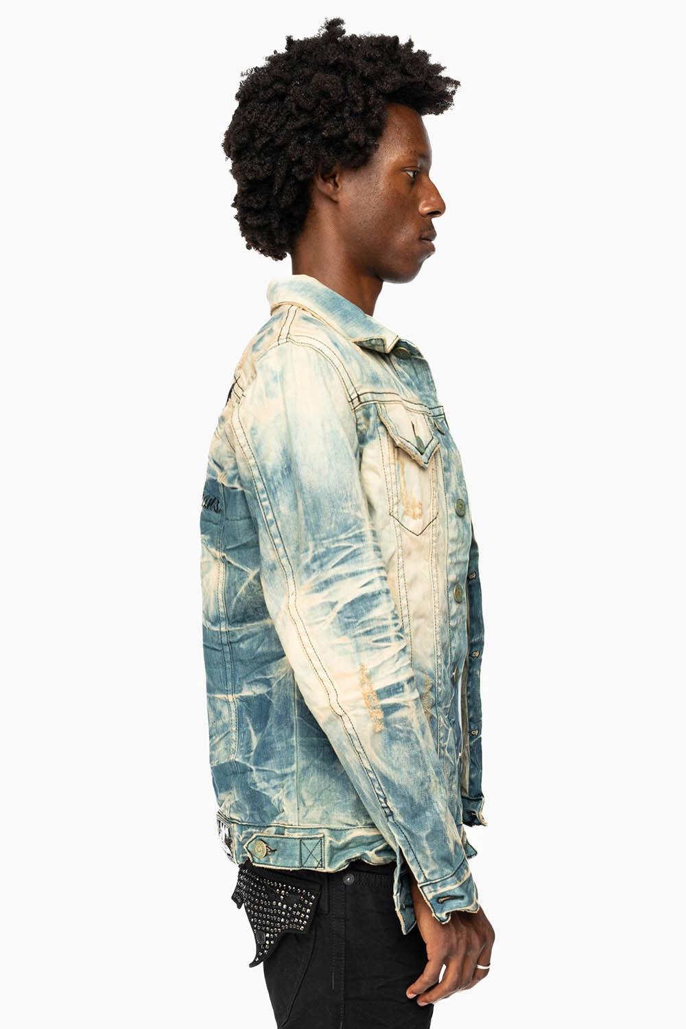 Aramid Fiber Reinforcement VINTAGE LIGHT BLUE JACKET WITH CONTRAST STITCHING  AND BLACK EMBROIDERED LOGO WINGS