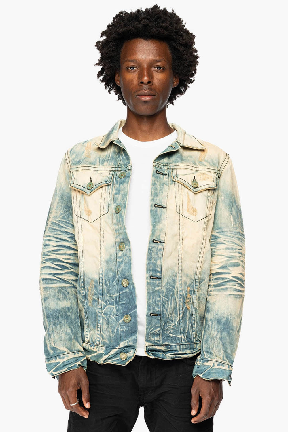 VINTAGE LIGHT BLUE JACKET WITH CONTRAST STITCHING  AND BLACK EMBROIDERED LOGO WINGS All Day Wear