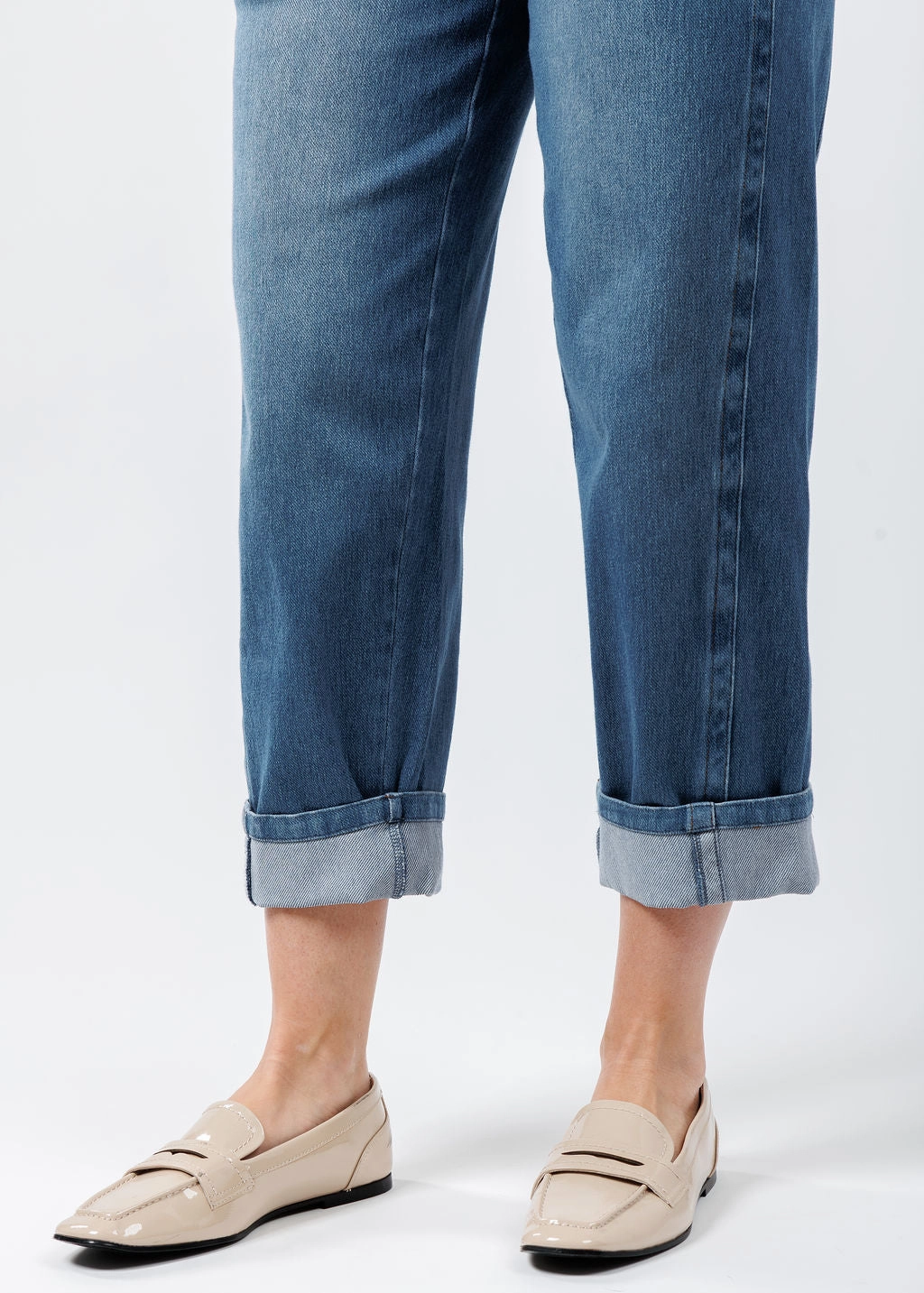 Winslet Cuffed Barrel Crop Denim - Mid Wash Ultra Soft Blend