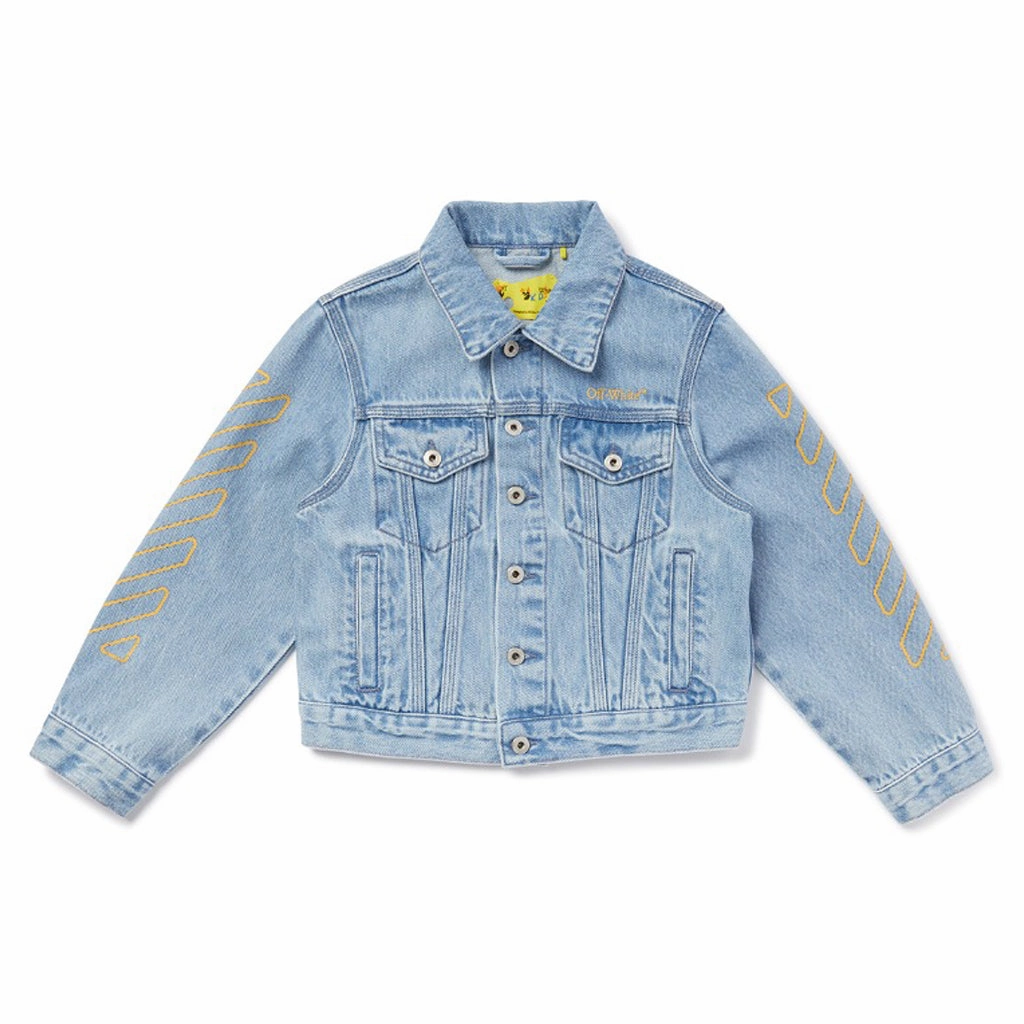 Off-White Kids Bookish Diag Denim Jacket Taped Neckline Cross Ventilation Panels