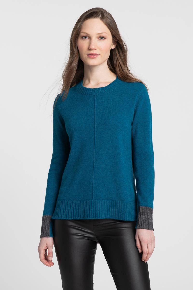 Cashmere Contrast Trim Crew Sweater Sleek Layer Fit