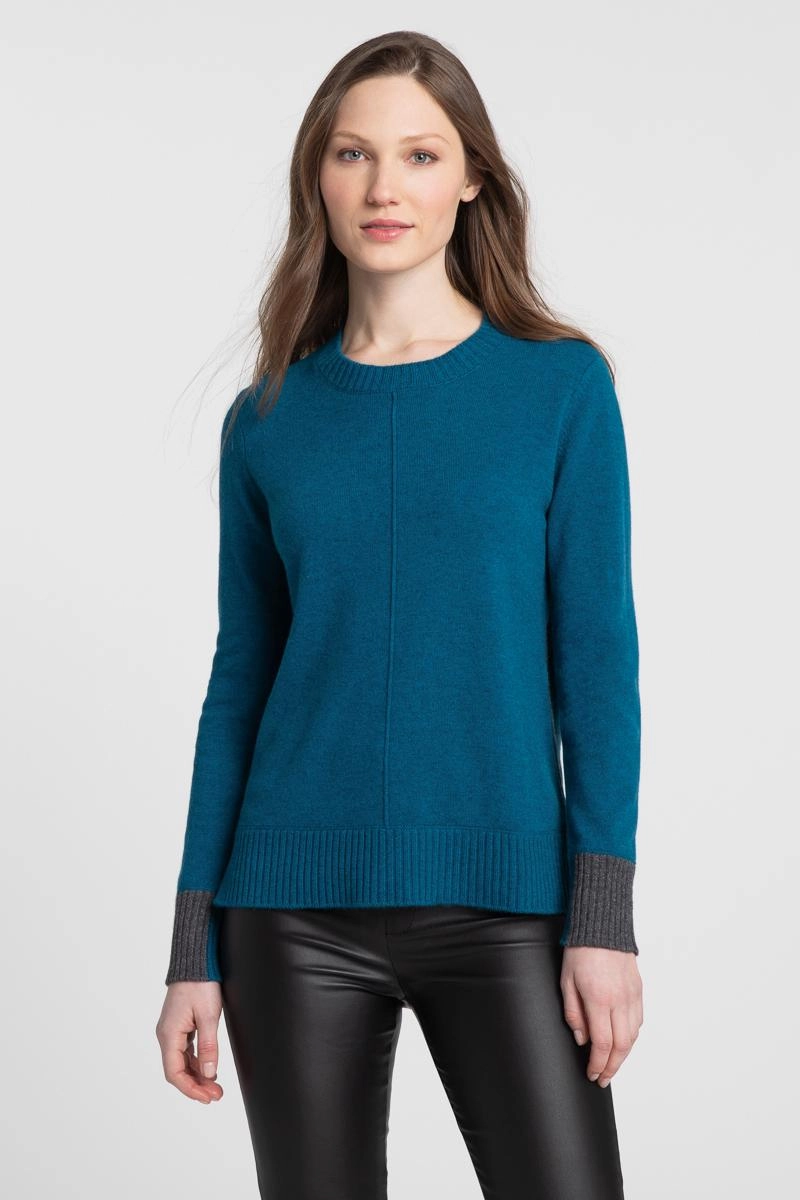 Cashmere Contrast Trim Crew Sweater Layered Style Sport Layers