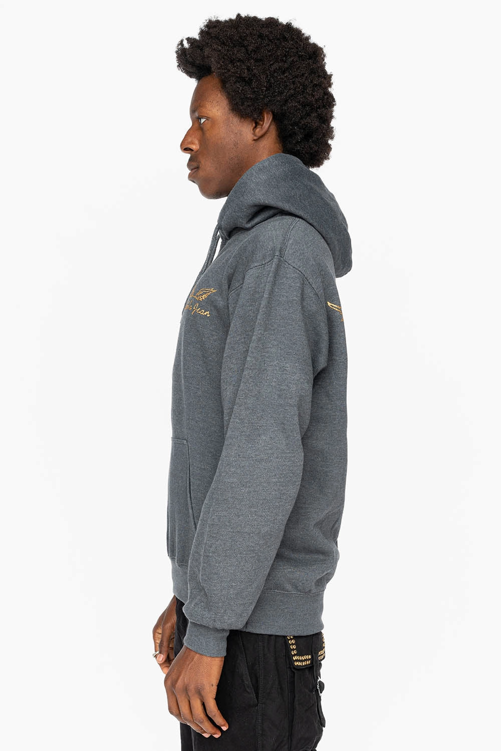 PULLOVER HOODIE IN DARK HEATHER  WITH GOLD GLITTER FLEUR Cozy Basics