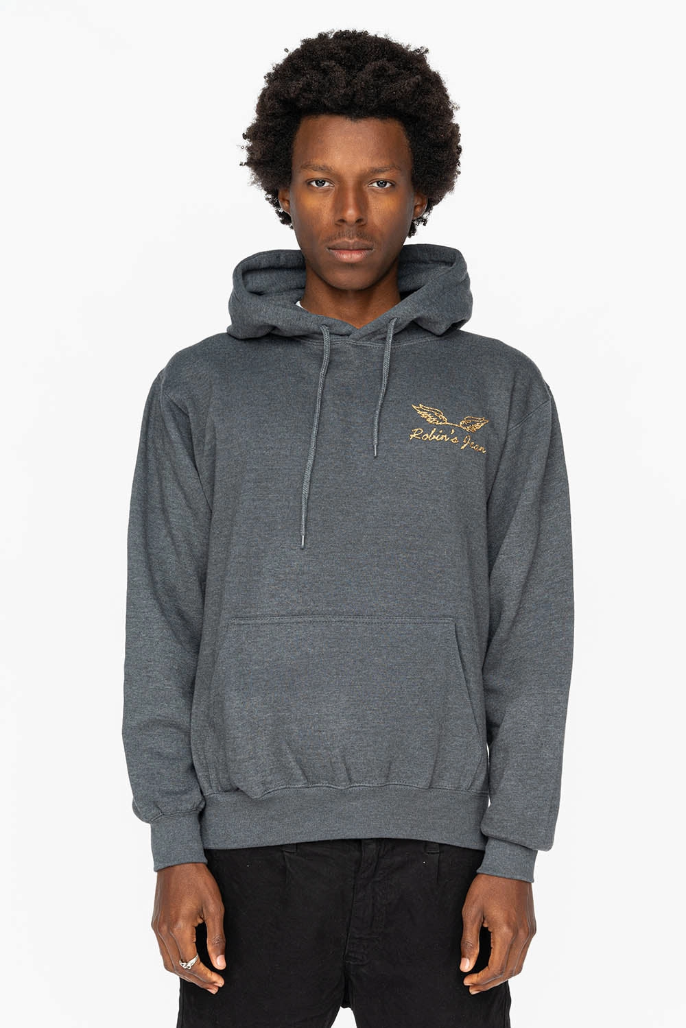 PULLOVER HOODIE IN DARK HEATHER  WITH GOLD GLITTER FLEUR Casual Jacket