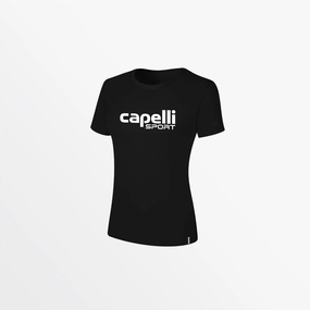 Layered Ply Construction WOMEN'S LOGO TEE W OVERSIZED CENTER LOGO