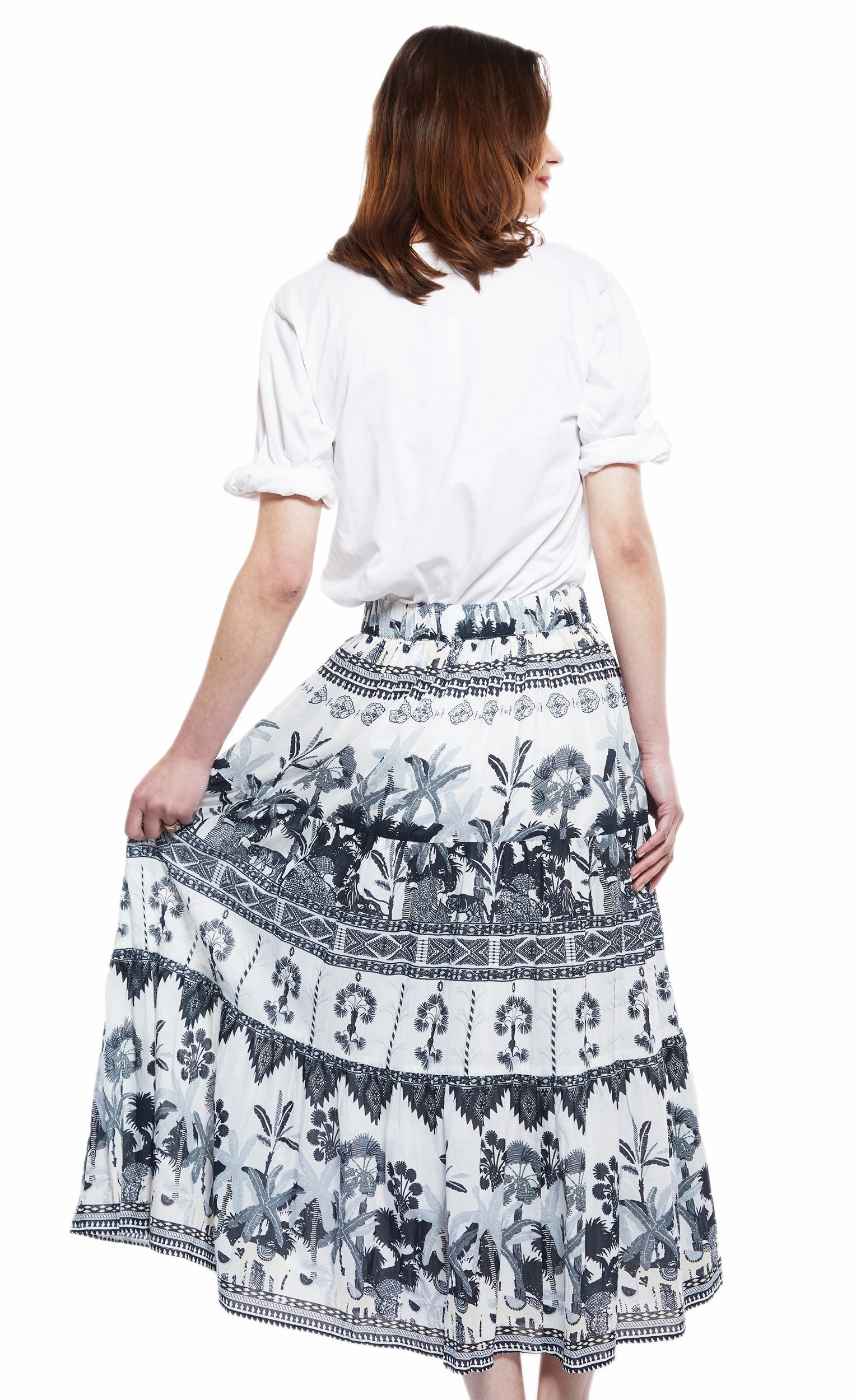 Comfortable Motion Soft Touch Woodstock Midi Skirt - Grey Ikat