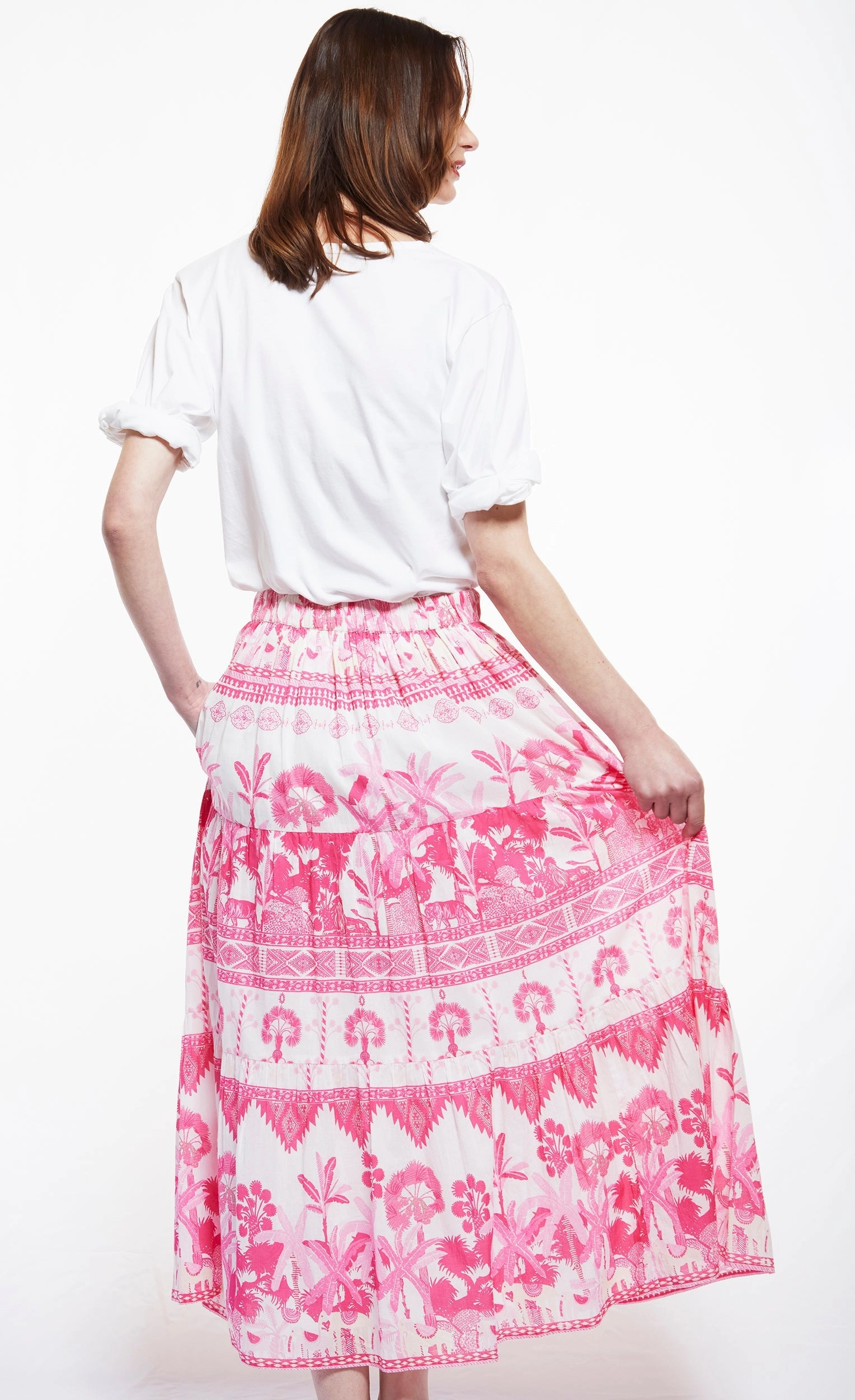 One size fits most Refined Edge Woodstock Midi Skirt - Pink Ikat