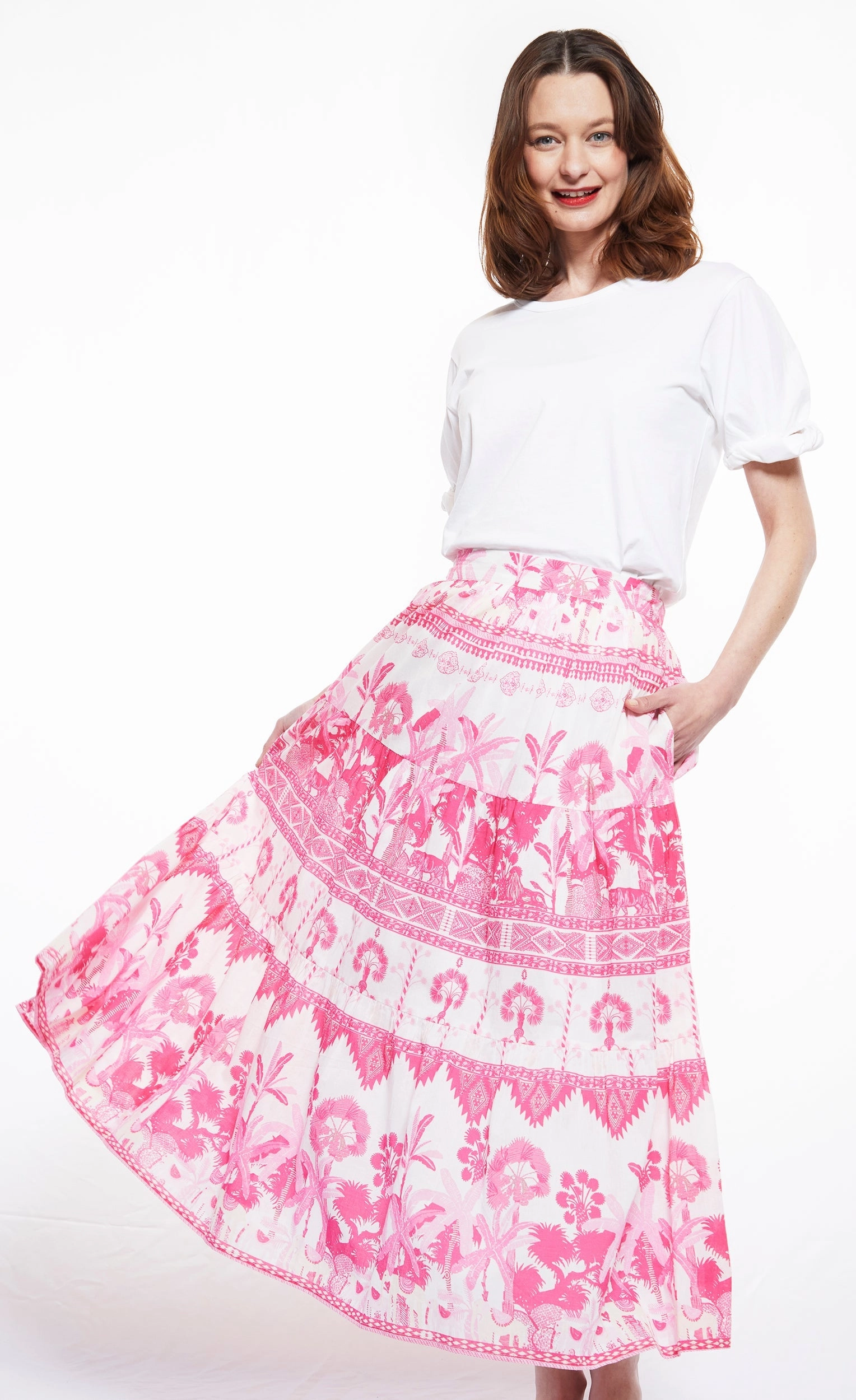 Daily Essential Woodstock Midi Skirt - Pink Ikat