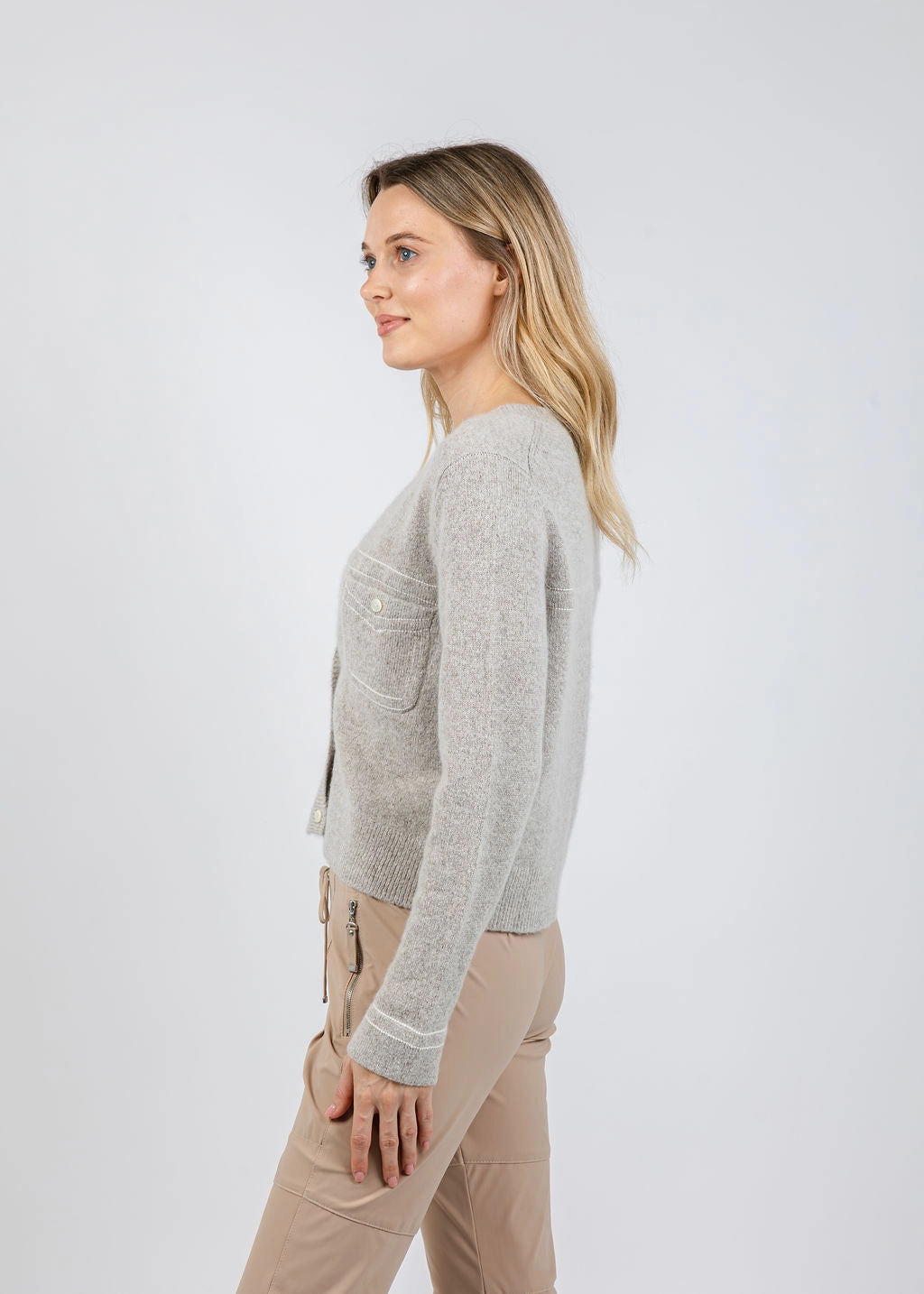 Wool/Cashmere Cardigan With Contrast Stitching - Hazel Functional Layers